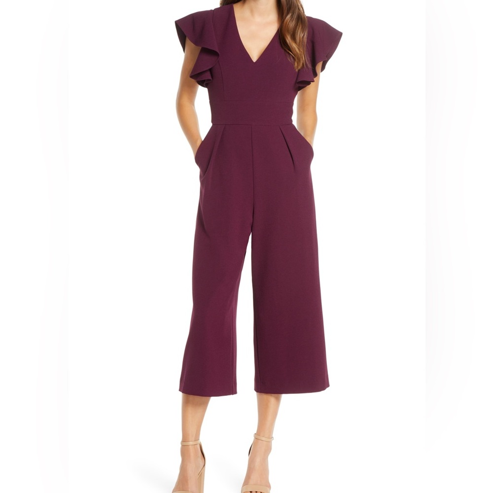 NWT Ruffle Sleeve Crepe Jumpsuit Eliza J